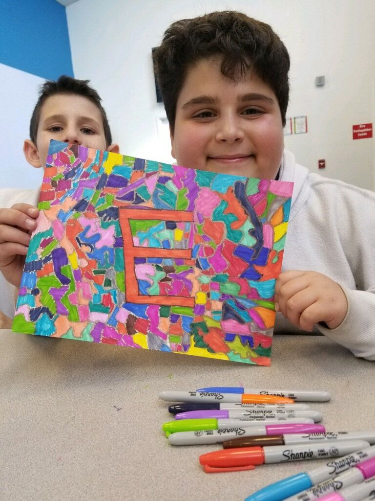 Student with artwork