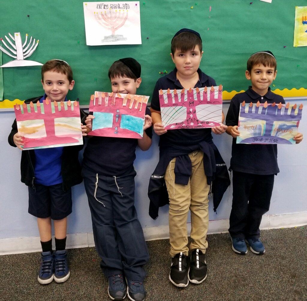 Students with artwork